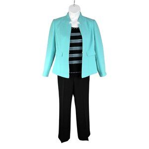 NEW Tahari Arthur S Levine Set 10 Aqua Blazer Silk Blend Tank Black Pants Preppy